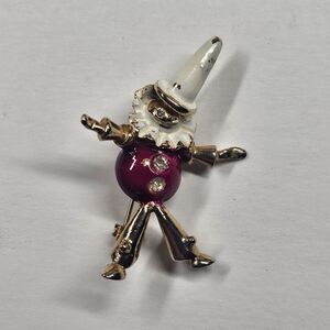 Ernest Steiner Clown Pin Vintage Rhinestone Enamel Brooch MCM